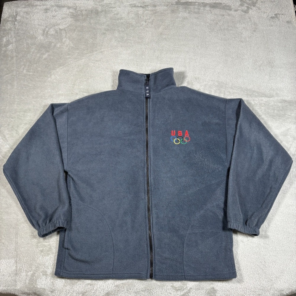 Vintage Olympics Jacket Mens Large Team USA  Fleece Embroidered Full Zip